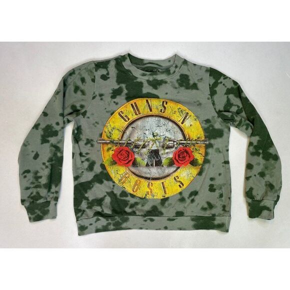 Guns N Roses Graphic Crewneck Sweatshirt Women Small Green Tie Dye Music - Picture 1 of 5